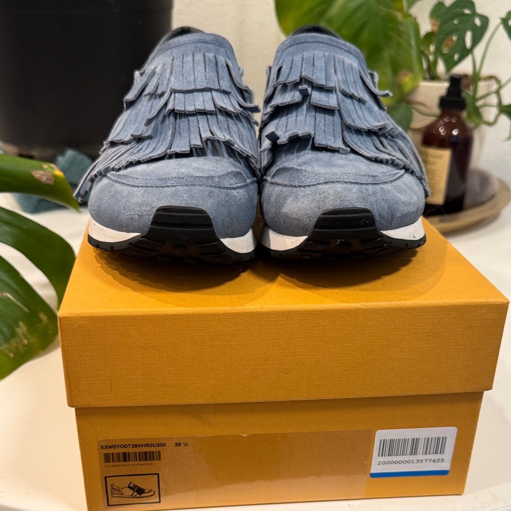 Tod’s Blue Suede Fringe Sneakers, size 39.5, great condition with box
